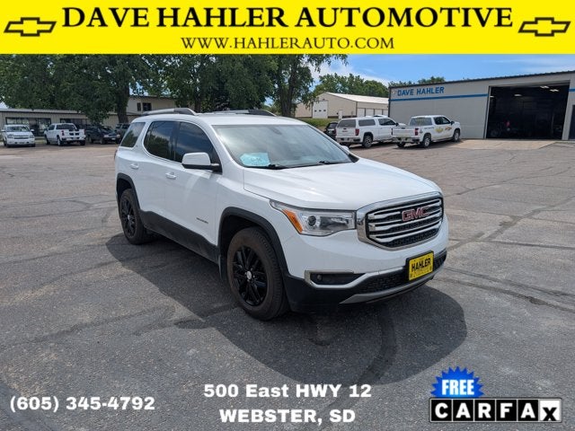 2019 GMC Acadia SLT in Summit White — front three-quarter view
